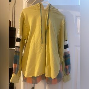 Easel Mustard Hoodie with Plaid Accents